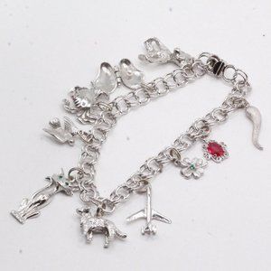 Sterling Silver Heavy 34GPink Synthetic Spinel Topaz Multi Charms Bracelet